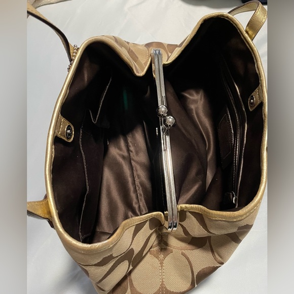 Coach Sateen Monogram shoulder purse in gold/brown/tan colour - Picture 9 of 9